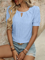 Eyelet Round Neck Short Sleeve Top