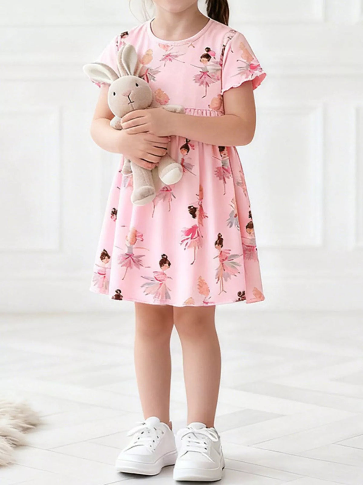 Children's Ballerina Print Short Sleeve Dress