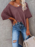 Waffle Knit V-Neck Short Sleeve T-Shirt