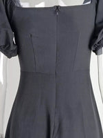 Puff Sleeve Tie Front Slit Midi Dress
