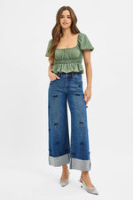 RISEN High Rise Crop Wide Leg Ribbon Detail Jeans