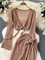 Knitted Crop Top and Slit Skirt Set