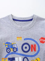 Children's Construction Truck & Traffic Sign Graphic T-Shirt and Plaid Shorts Set