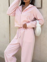Zip Up Drawstring Hoodie and Pants Set