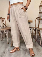 Plus Size High-Waisted Elastic Waist Pants with Pockets