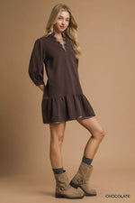 Umgee French Terry Ruffle Hem Dress with Plaid Trim