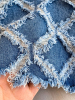 Distressed Diamond Pattern Jacket and Shorts Denim Set