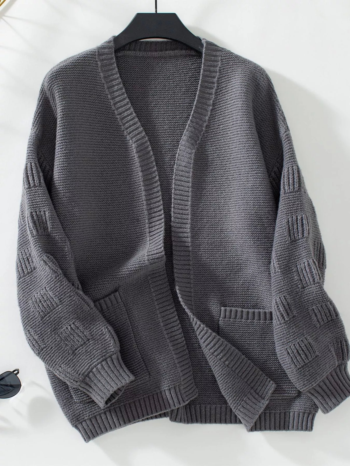 Textured Knit Open Front Cardigan