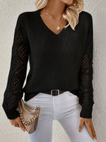 V-Neck Crochet Sleeve Sweater