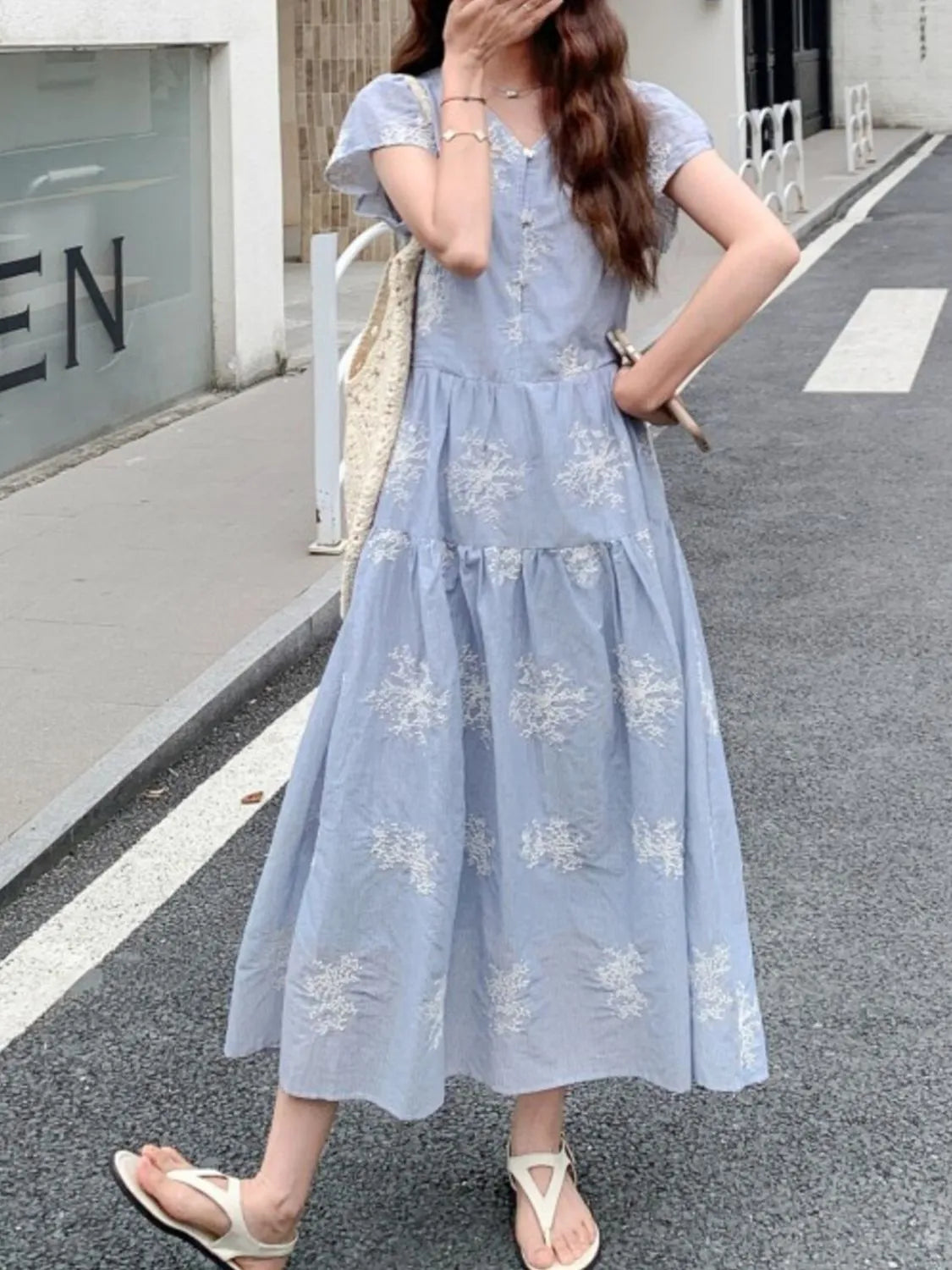 Tiered Cap Sleeve Midi Dress