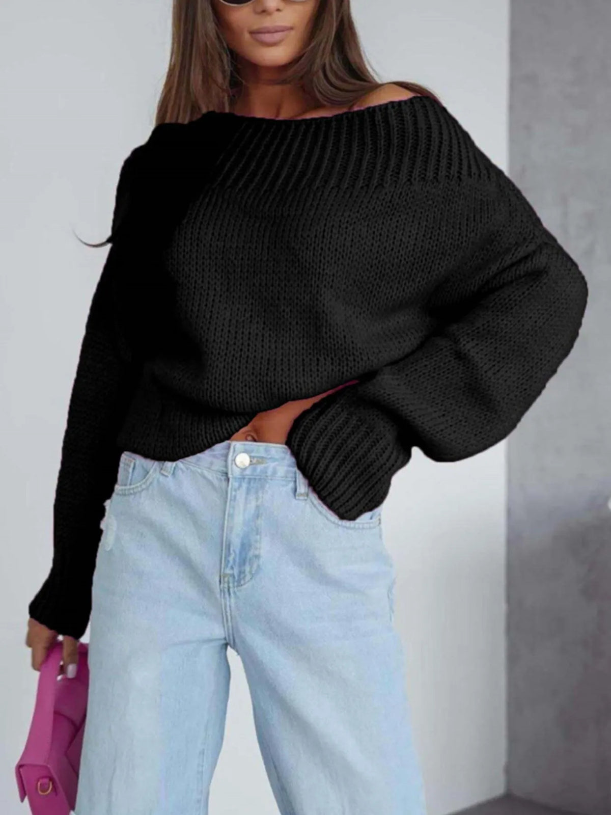 Boat Neck Drop Shoulder Sweater