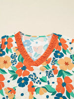 Frilled V Neck Floral Print Blouse