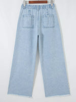 Studded Side Slit Leg Frayed Pocketed Wide Leg Jeans