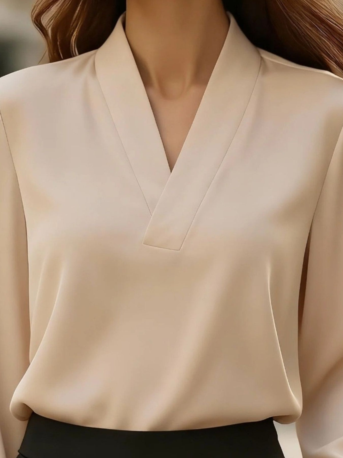 V-Neck Long Sleeve Satin Blouse