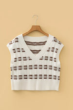 Contrast Geometric Textured Knit V Neck Cropped Sweater Vest