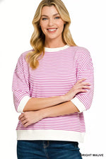 Zenana Striped Contrast Trim Banded Bottom Top