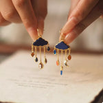 Cloud Dangle Earrings with Colorful Charms