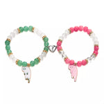 2 Piece Beaded Cat Charm Bracelet