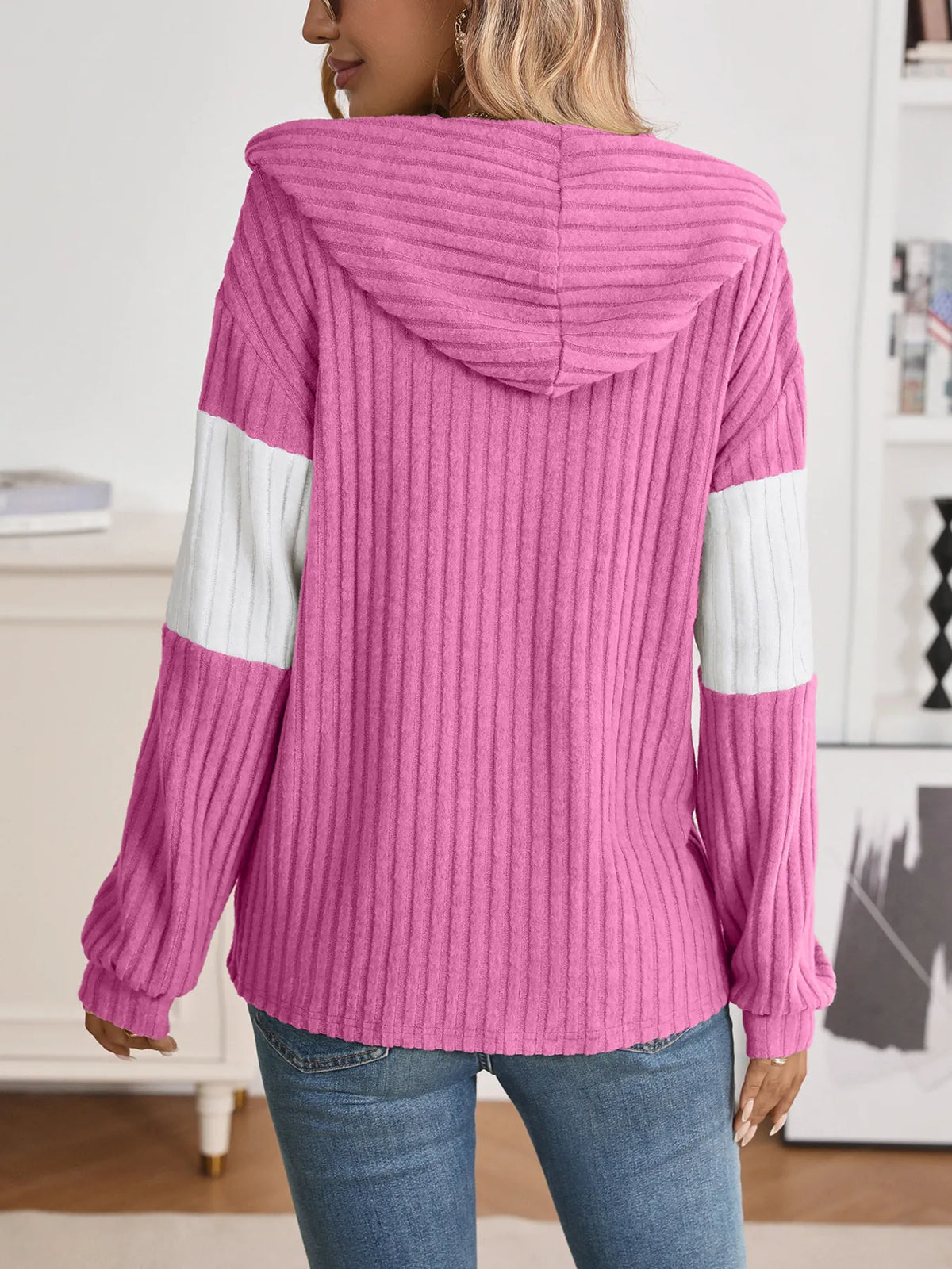 Drawstring Color Block Zip Up Outerwear