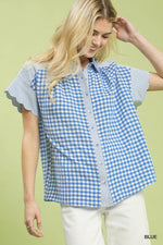 Umgee Mixed Gingham Short Sleeve Shirt