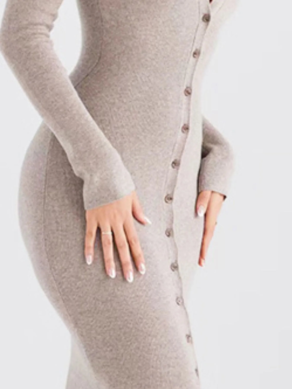 Button Front Long Sleeve Sweater Dress
