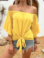 Tied Solid Off-Shoulder Blouse