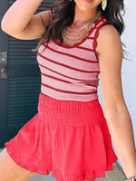 Stripe Scalloped Edge Crew Neck Knit Tank Top