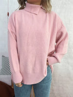 Slit Turtleneck Long Sleeve Sweater