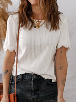 Scalloped Lace Trim Jacquard Textured T Shirt