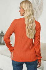Textured Round Neck Long Sleeve Blouse