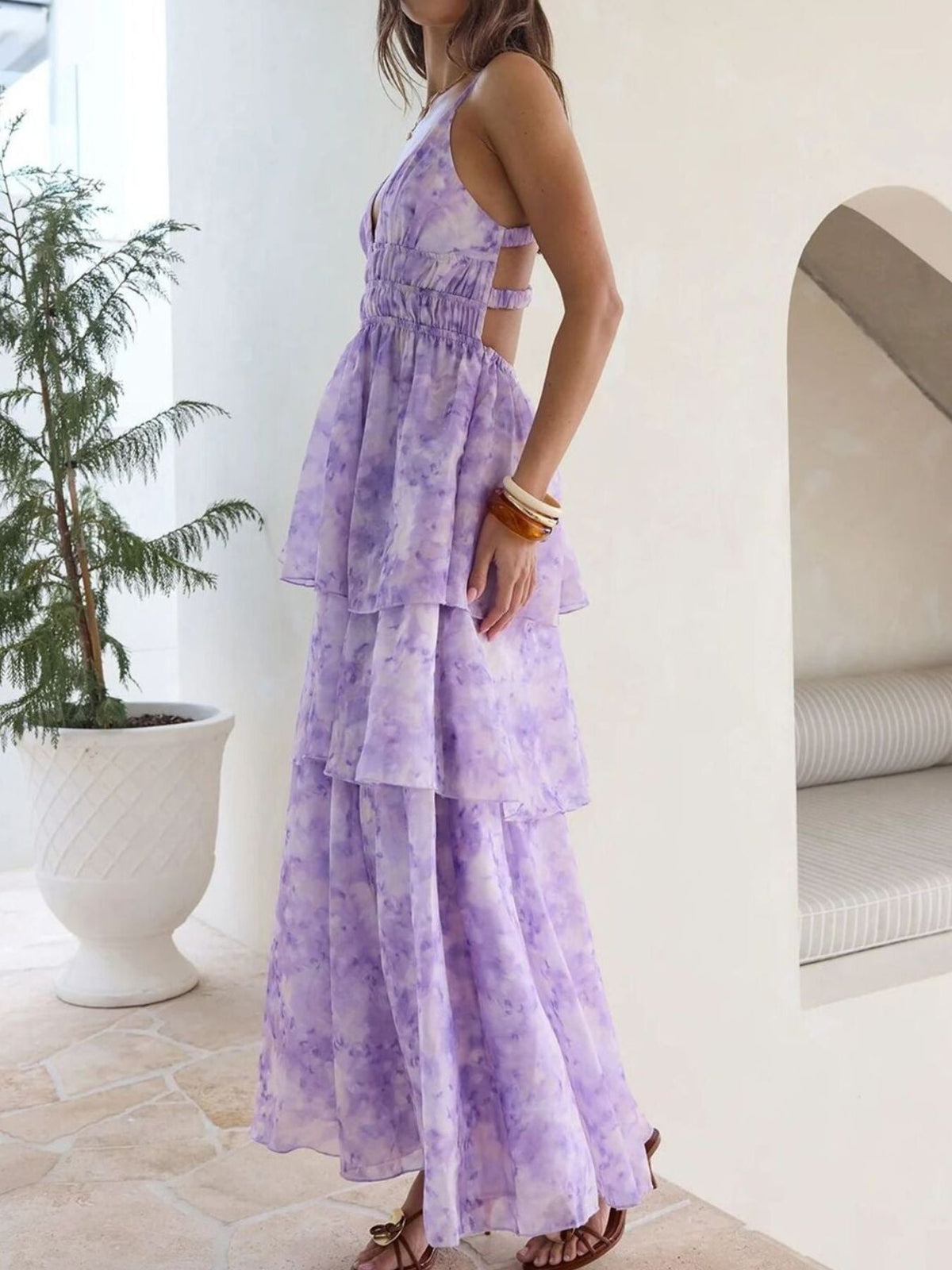 Tie-Dye Ruffled Layered Maxi Dress