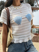 Openwork Ruffled Hem Knit Top