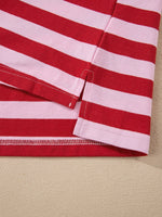 Stripe Split V Neck Casual T Shirt