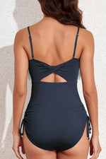 Ribbed Drawstring Sides Cutout One Piece Swimsuit