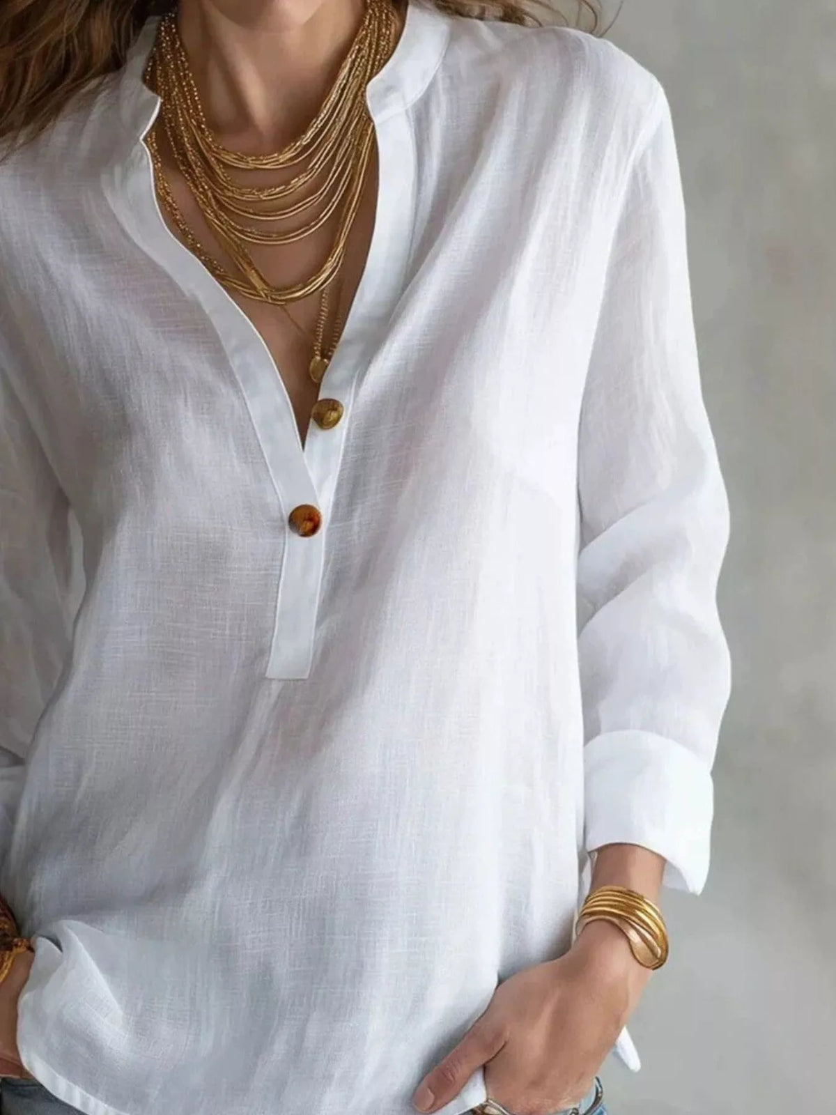 Button Detail Long Sleeve Blouse