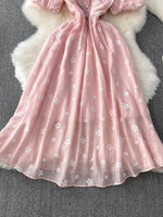 Floral Puff Sleeve A-Line Midi Dress