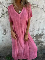 Full Size V-Neck Short Sleeve Midi Dress Plus Size