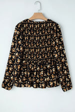 Floral Print Smocked Waist Long Sleeve Blouse