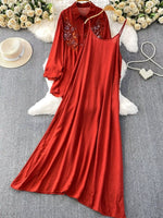 Sequin Flower Button Up Shirt and Cami Dress Set