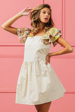 BiBi Flower Embroidered Floral Print Sleeve Dress
