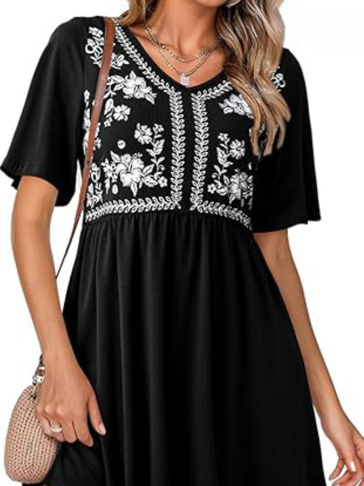 Floral Short Sleeve Flowy Mini Dress