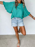 Ruffle Trim Half Sleeve Blouse