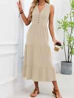 Sleeveless Notched Tiered Midi Dress