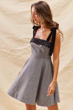 SO ME Houndstooth Fit Flare Mini Dress with Shoulder Tie