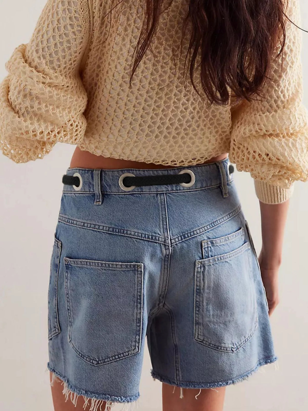 Drawstring Raw Hem Denim Shorts