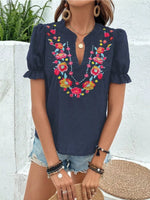 Floral Embroidered Puff Sleeve Blouse