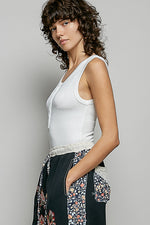 POL Colorful Button Round Neck Ribbed Tank