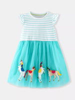 Children's Striped Unicorn Embroidered Tulle Dress