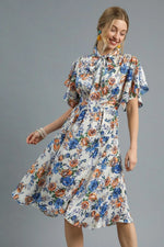 Umgee Floral Print Flutter Sleeve Dress