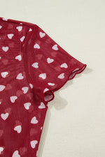 Sheer Heart Print Fitted Top